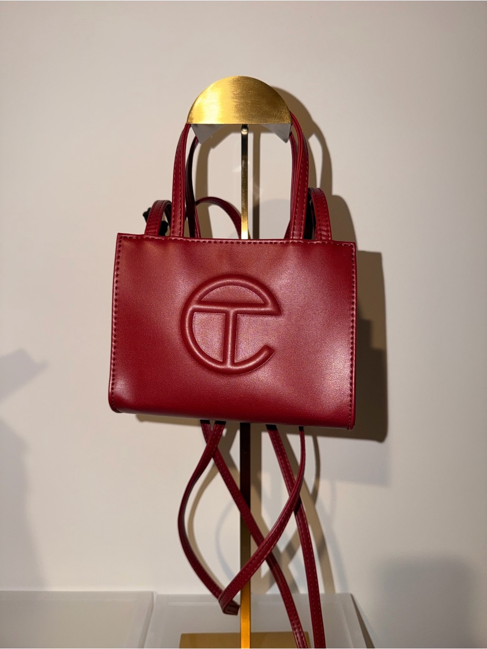Telfar Small Red Leather Shopping Bag